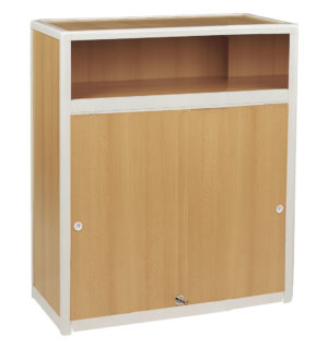 COMPTOIR AVEC RANGEMENT BOIS/ALU BLANC