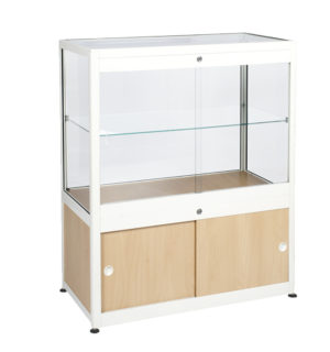 VITRINE BASSE BOIS/ALU BLANC