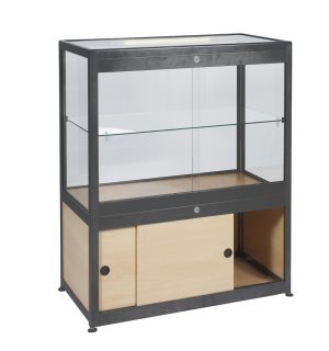 VITRINE BASSE BOIS/ALU NOIR