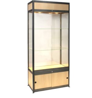 VITRINE HAUTE BOIS/ALU NOIR