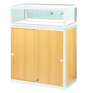 VITRINE COMPTOIR MEUBLE BOIS/ALU BLANC