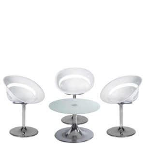 WHITE LACQUERED FLASHY ARMCHAIRS SET