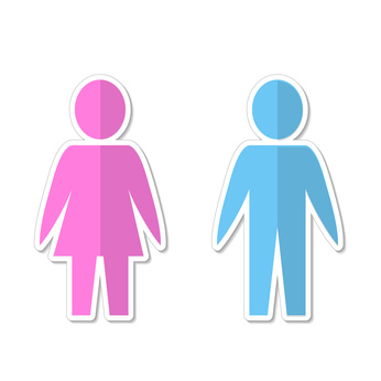 silhouette paper people man and woman blue and pink on white, stock vector illustration